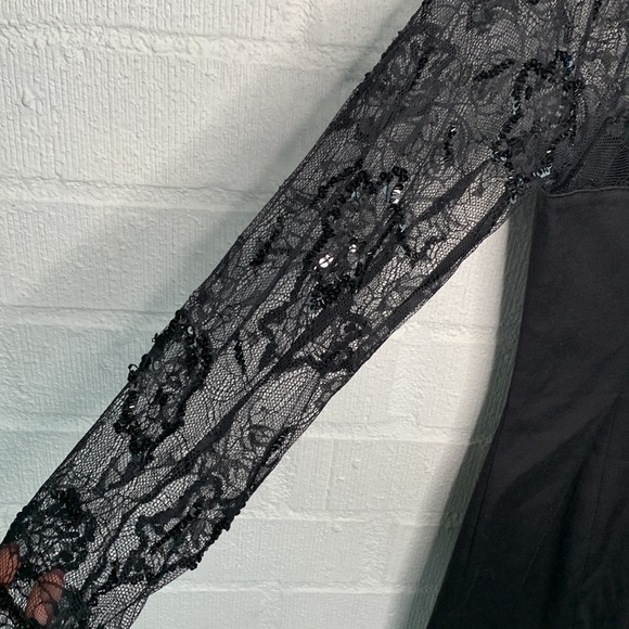 Tadashi Shoji Lace Sequins Bodycon Stretch Black Dress sz 8 - Picture 6 of 8